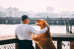 Man and dog showing their human animal bond